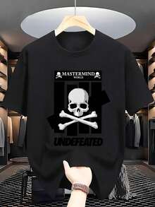 Purple Graphic T-Shirt For Men "MASTERMIND WORLD" - Skull And Crossbones Design, Casual Summer T-Shirt, Regular Fit, Breathable Fabric, Perfect For Casual Wear, Everyday T-Shirt. |   T-Shirt With Skull Print |   Comfortable Fit, T-Shirt - màu đen - Xem 3