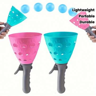A 2-In-1 Catching Cup And 4-Ball Set With Turbocharged Design - Balloon-Shaped Party Game With Sturdy Legs And Ergonomic Grip - Durable Plastic Indoor/Outdoor Party Game For Home, Birthdays, Backyard - Color-Coded Cup And Ball Set (Pink And Teal) - All-Weather Throwing Game, Suitable For Group Play, Easy To Set Up, Portable And Lightweight - Ideal For Parties And Family Gatherings