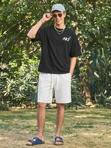 Open Phase Men's Casual Jacquard Tennis Shorts , Retro American, Unisex, Relaxed Fit Summer Outfits – Suitable For Everyday Wear And Summer Holiday Outfits. - White - View 1