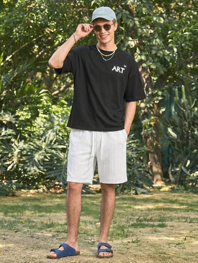 Open Phase 男士休闲提花网球短裤，复古美式风格，男女皆宜，宽松版型夏季服装——适合日常穿着和夏季度假穿着。