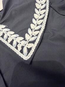 Women's Shirt With Ruff Collar/ Embroidered Detail/ Front Buttons/ Long Sleeves/ Classic Fashion S2192 2 In 1 Office - 黑色 - 查看 5