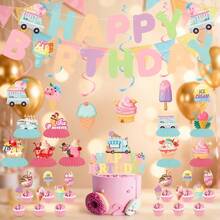 Ice Cream Themed Birthday Party Decoration Set, Sweet Summer Party Supplies Including Banner, Honeycomb Centerpiece Decor And Cake Topper, Suitable For Carnival, Wedding, Birthday Decoration, Party And Christmas - Ice Cream Cake Power Strip - View 8