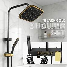Black Gold Household Shower Faucet Set, Shower Head, With Pressurized Shower Head, Toilet Spray Gun - Gold - View 2
