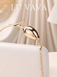 LU VAVA Evening Party Clutch Bag With Rose-Shaped Metal Handle, Handbag (Off-White) - White - View 3