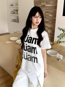 Cotton Short-Sleeved Summer New Printed Tops Fashion Loose T-Shirts - White - View 1