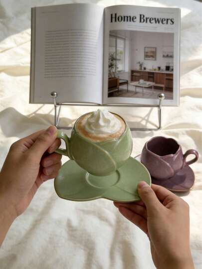 1 Set Floral Ceramic Coffee Cup & Saucer, Heat-Resistant & Easy To Clean, Suitable For Serving American Coffee, Espresso, Cappuccino And Milk. Ideal For Cafes, Homes, Restaurants, Parties, Galas, Offices, And As A Gift For Father's Day, Mother's Day, Friends, Partners, Family, Teachers, Colleagues, And Other Celebrations.