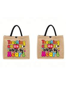 Túi tote vải lanh in hình chữ cái dành cho giáo viên - Thiết kế độc đáo với hình bút, sổ tay và họa tiết hoa, túi lớn có ngăn nhỏ bên trong, túi mua sắm phối màu kaki, quà tặng tri ân giáo viên, túi xách vải lanh rộng rãi dành cho nữ. Đây là thiết kế mới lạ với dung tích lớn, túi tote di động tiện dụng, có thể dùng làm túi đựng mỹ phẩm, túi chăm sóc da, túi đựng đồ dùng du lịch, túi đựng đồ dùng ký túc xá, cũng là món quà tuyệt vời dành cho bạn bè và giáo viên. - Nhiều màu - Xem 25