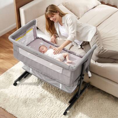 3-In-1 Baby Crib, Baby Bed,Baby Bassinet,Boasting Effortless Smooth-Gliding Wheels, Height-Adjustable Frame, Gentle Rocking Motion, Breathable Mesh Panels For Optimal Airflow,Bedside Bed For Babies,Essential Goodies For Growing Kids, Baby Need,Baby Stuff, Essential For New Mothers,Newborn Gift,Baby Christmas Gift