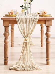 Beige Tulle Table Runner, Transparent Gauze Table Runner, Wedding Tulle Table Runner, Rustic Style Transparent Table Runner, Suitable For Wedding Decoration Arch, Garden Arch, Bridal Shower, Holiday, Festival, Birthday Party, Decoration, Home Decor, Christmas Gift - Off White - View 6