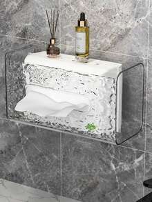 No Drill Transparent Tissue Box, Self-Adhesive Wall-Mounted Waterproof Tissue Paper Holder Suitable For Living Room, Kitchen, Bathroom - Multicolor - View 13