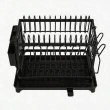 HanTai Escurreplatos de 2 niveles grande, escurreplatos extensible, escurreplatos de acero inoxidable antioxidante para encimera de cocina, escurreplatos multifuncional con soporte para utensilios y tazas - Negro - Ver 10