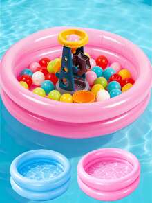 Inflatable Double Ring Mini Splash Pool/Thickened Soft Edge Design/"Dopamine" Color/Home Essential/Size 60cm X 14cm - Capacity 21L/Can Be Used As A Floating Tray For Large Swimming Pools (Can Hold Towels And Sunscreen)/Inflatable PVC Pool/Reusable/Space-Saving Inflatable Design - Multicolor - View 1