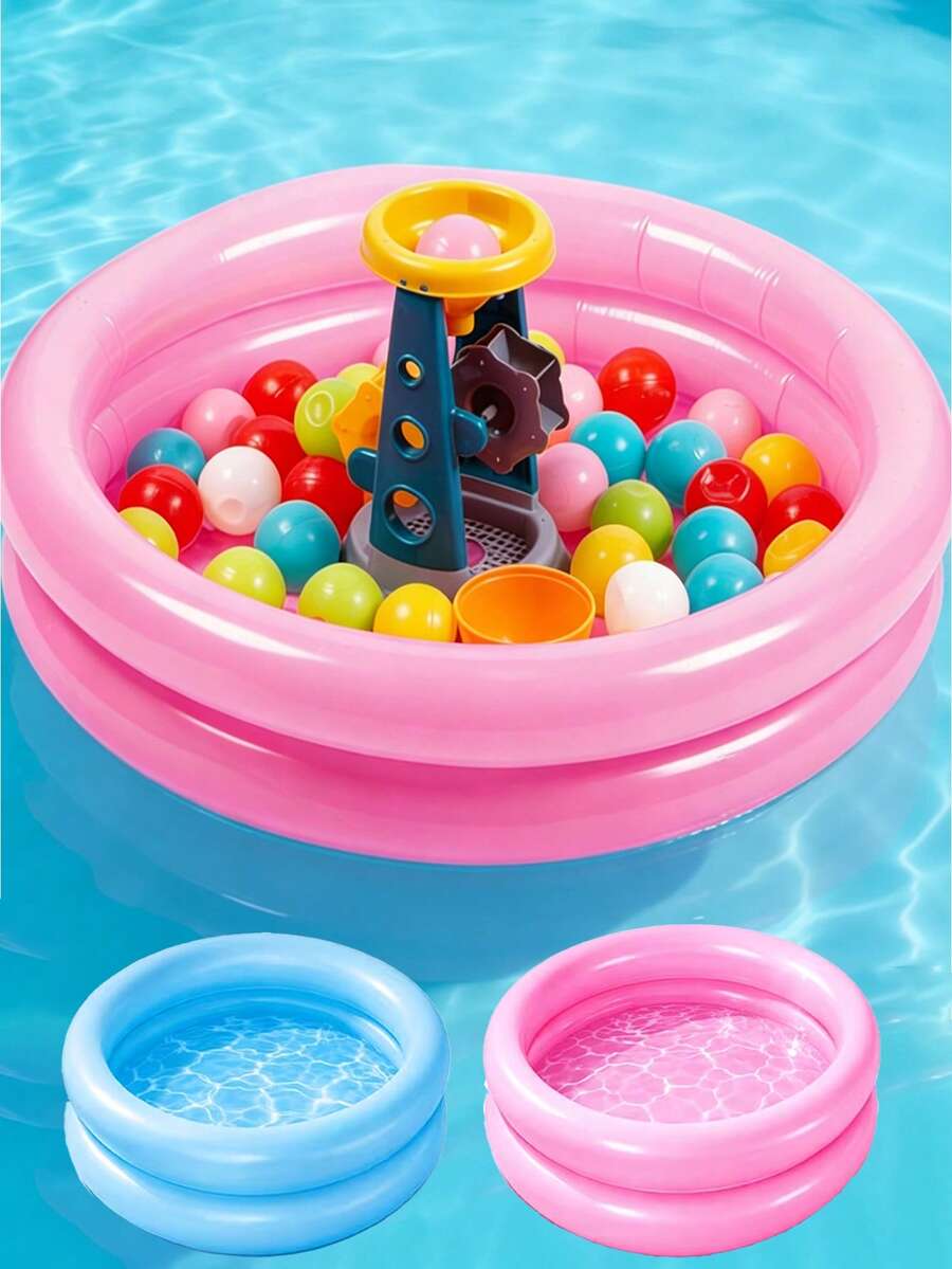 Inflatable Double Ring Mini Splash Pool/Thickened Soft Edge Design/"Dopamine" Color/Home Essential/Size 60cm X 14cm - Capacity 21L/Can Be Used As A Floating Tray For Large Swimming Pools (Can Hold Towels And Sunscreen)/Inflatable PVC Pool/Reusable/Space-Saving Inflatable Design - Multicolor - View 1