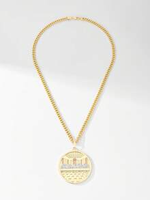 14K Gold Plated Copper Last Supper Vintage Religious Style Women's Necklace, 60cm Classic Cuban Chain, Exquisite Delicate Non-Exaggerated Personalized Pattern, Perfect As Communion Souvenir And Baptism Gift, Suitable For Daily Wear And Religious Ceremonies, Gentle And Elegant - Yellow Gold - View 5
