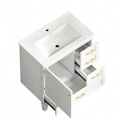 75cm Bathroom Cabinet In White. Ample Storage Space: 1 Soft-Close Door And 3 Drawers.