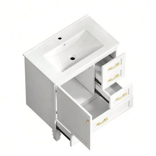 75cm Bathroom Cabinet In White. Ample Storage Space: 1 Soft-Close Door And 3 Drawers. - 白色 - 查看 1