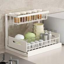 2-Tier Under Sink Organizer - Heavy Duty Plastic Pull Out Cabinet Storage Shelf, Waterproof & Rustproof Space Saving Design For Kitchen, Bathroom, Pantry, Refrigerator, Laundry Room - Easy Install, White & Black - Multicolor - View 11