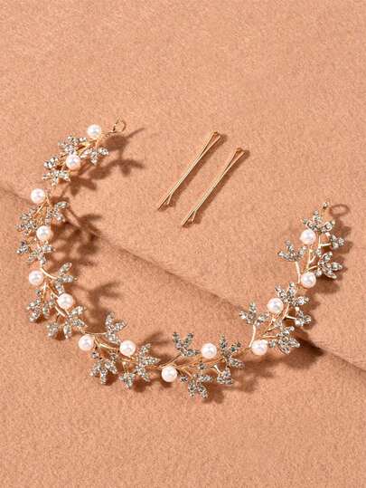 1 pieza de diadema de moda decorada con perlas de aleación, adecuada para accesorios de cabello elegantes como bodas de novias, fiestas, banquetes, cumpleaños, etc.