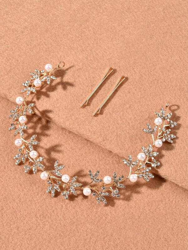1 pieza de diadema de moda decorada con perlas de aleación, adecuada para accesorios de cabello elegantes como bodas de novias, fiestas, banquetes, cumpleaños, etc.