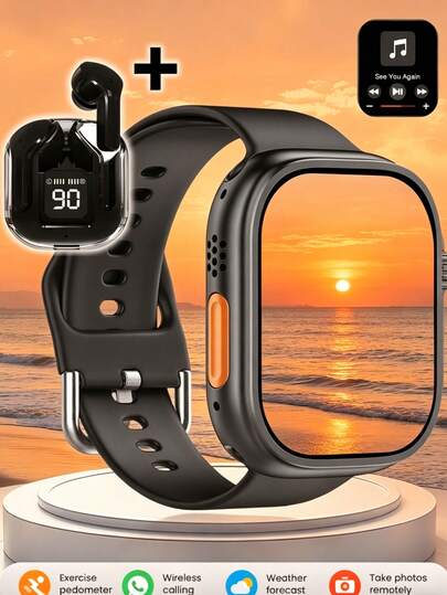 2.01" HD Display Smartwatch + Earphone Set, Alloy Body, Wireless Calling, Multiple Sports Modes, Sedentary Reminder, Suitable As Gift For Friends And Couples