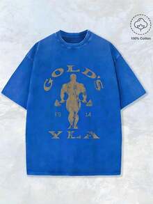 Gym Motivation Design With Golden Lettering & Weightlifting Art Print Washed T Shirt 230gsm, Round Neck Gym & Outdoor Sports Apparel, All-Season Fitness Shirt, Training Gear, Sporty Design, Durable Construction, Performance Wear, Casual Athletes, Halloween & Christmas Casual Wear, Gym Shirts, Comfortable Fit Shirt, Workout Clothing, Street Style, Fitness Enthusiasts2025 - Màu xanh lam - Xem 12