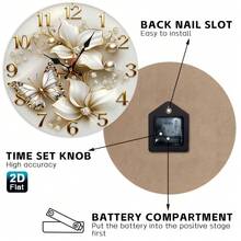 10inch ,White Flowers And Butterflies With Gold Accents And Pearls Nursery Wall Clock -- An Elegant Wooden Craft Suitable For The Living Room, Bedroom, Bathroom, And Boutique. A Romantic 2D Flat Single-Piece Decoration - 1pcs/10in/25cm - View 4