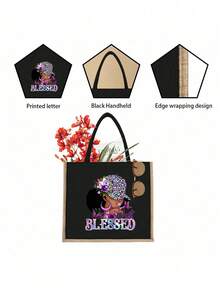 輕量亞麻托特包附配套化妝包，豹紋帽子圖案與金色字母印花，大容量肩背托特包，可重複使用購物袋，休閒托特包與女性收納袋。適合旅行、度假、工作、上學、健身房和日常使用美學風格托特包。時尚購物袋，適合購買雜貨、日常用品和收納。母親節、生日、情人節、畢業典禮和2026年節日的完美禮物。時尚女性、女孩和媽媽的托特包 - 彩色 - 查看 5