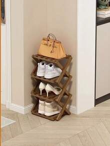 Foldable Shoe Rack, No Installation Required, Multi-Tier Storage, Home/Dorm Narrow Small Shoe Organizer - Brown - View 7