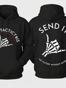 LUNAR SATELLITE / Men's Printed Hoodie / Y2K Print Hoodie / Street Style / Hoodie Men Tactictais Send It No Victory Without Sacrifice Vintage T Shirts 100 Percent Cotton Graphic T Shirts Graphic Graphic Tees - Black - View 1