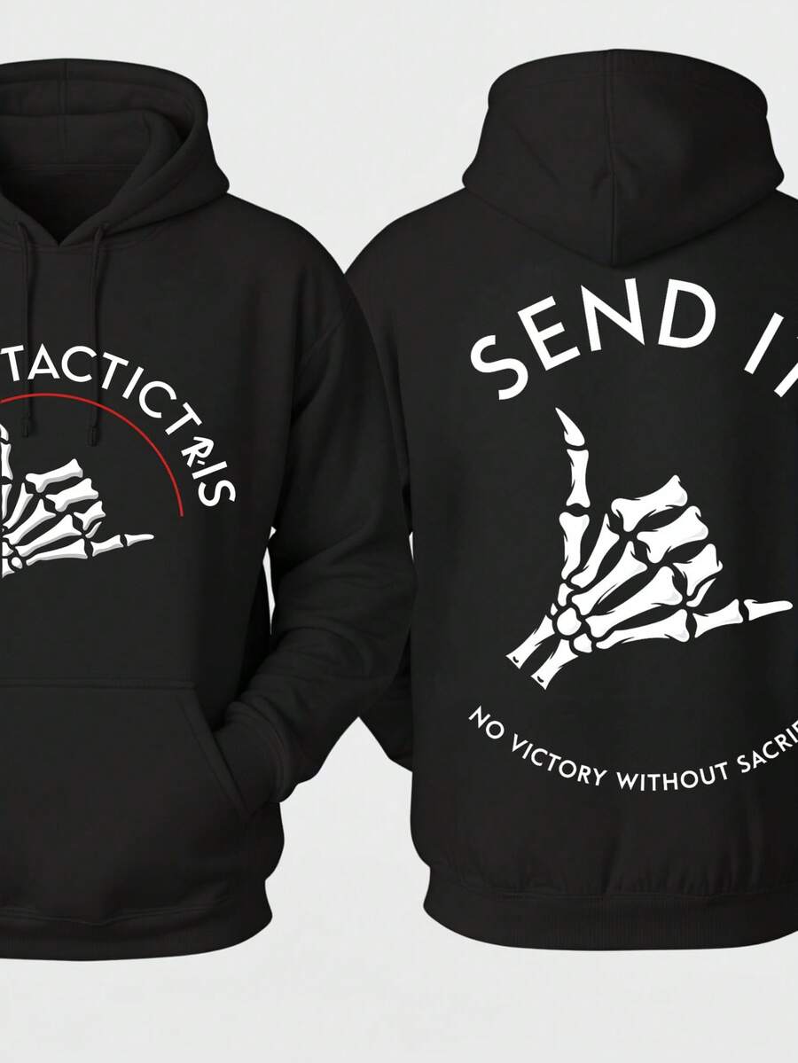 LUNAR SATELLITE / Men's Printed Hoodie / Y2K Print Hoodie / Street Style / Hoodie Men Tactictais Send It No Victory Without Sacrifice Vintage T Shirts 100 Percent Cotton Graphic T Shirts Graphic Graphic Tees - Black - View 1