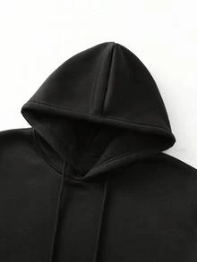 New Autumn And Winter Solid Color Printed Hoodie, Loose Fit With Pockets - Loose Fit, Long Sleeves, A Must-Have Pullover Style For Autumn And Winter, Regular Fit, Warm And Comfortable For Everyday Casual Wear, Machine Washable Pullover Top, Autumn And Winter Sweatshirt, Suitable As A Christmas Gift, For Casual, Sports, And Party Wear - 黑色 - 查看 2