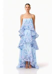 Brick Lane Co. 2026 European And American Summer And Sweet Printed Multi-Layer Cake Long Strap Dress Vacation Outfits Women Summer Outfits Women Dresses Women - 淺藍色 - 查看 1