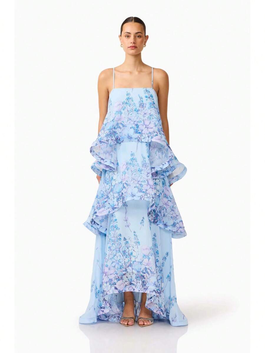 Brick Lane Co. 2026 European And American Summer And Sweet Printed Multi-Layer Cake Long Strap Dress Vacation Outfits Women Summer Outfits Women Dresses Women - 淺藍色 - 查看 1