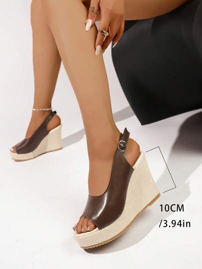 Giày sandal đế xuồng cho nữ - Kiểu hở mũi thời trang, khóa cài điều chỉnh, thanh lịch và thoải mái, cỡ lớn.