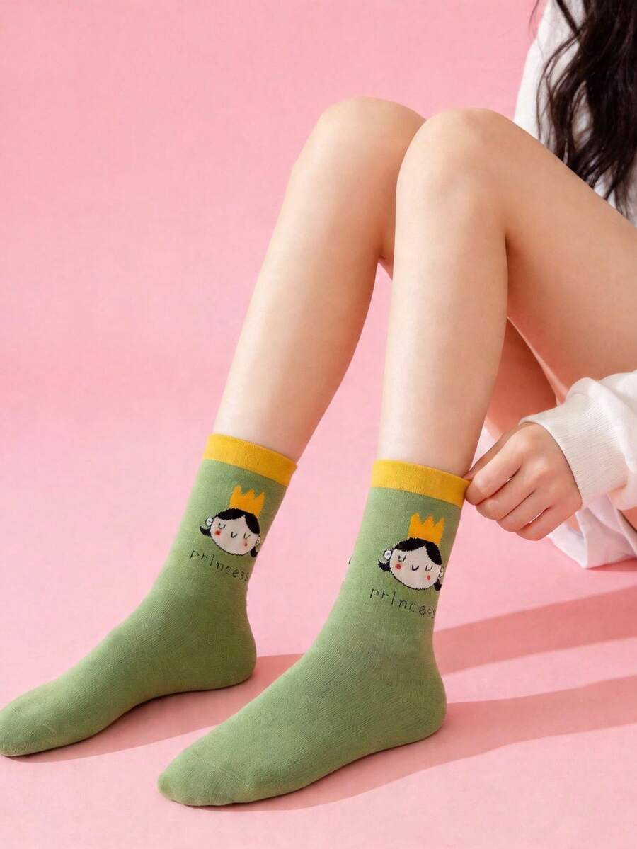 1 Pair Crown Design Socks, Casual Wear For Girls - White - View 1