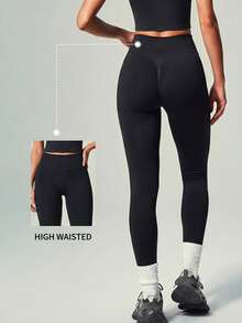 UONNOU High Waist Seamless Slimming & Lifting Sports Leggings - Black - View 2