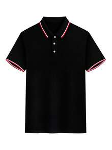 Summer Short-Sleeve Polo Shirts For Men, Solid Color, Plain, Available In Multiple Colors, Casual Sportswear - Black - View 3