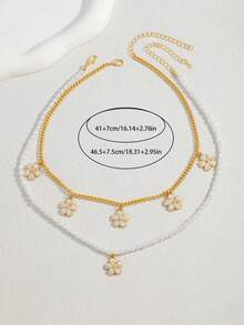 European And American Cross-Border Fashion Daily INS Style Cute Flower & Faux Pearl Necklace, Suitable For Daily, Party, Outing Wear, Gift For Friends - Gold - View 4