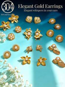 20 piezas/set - Pendientes de acero inoxidable con perlas, set de pendientes asimétricos multicomponentes, pendientes que no se desvanecen, estilo elegante, adecuados para uso diario de mujeres y regalos (entregados al azar) - Multicolor - Ver 1