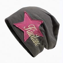 A Unisex Fashion Beanie With Star Embroidery, Elastic And Lightweight - Dark Gray - View 3