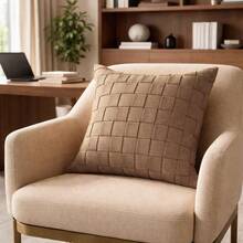 Decorative Cushion Cover In Woven Cotton Ribbon – Rustic Style – 45cm X 45cm - Chocolate Brown - View 3
