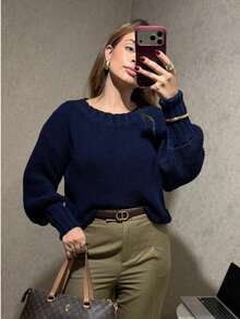 Women's Long-Sleeved Sweater With A Crew Neck, Ribbed Knit, And Regular Length. - White - View 3