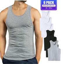 6 Pack Men's Tank Top A Shirt 100% Cotton Solid S-3XL Basic Underwear Daily Wear Classic Fit Regular Plus Big & Tall Size, Basic Layering Tops, Cotton Workout Breathable Casual A-Shirts For Sport Hiking Activewear - 3個白色+2個黑色+1個灰色 - 查看 8
