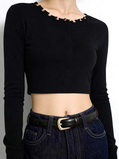 1pc Women's Jeans Belt With Gold Buckle, Minimalist & Elegant, Suitable To Pair With Casual Jeans, Versatile For Daily Wear