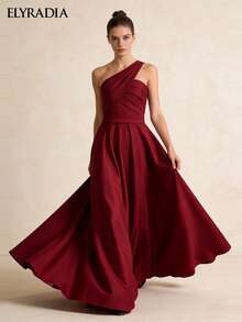 ELYRADIA Elegant Women's Red Pleated A-Line Long Formal Dress, Suitable For Weddings Or Galas - Red - View 4