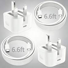 快速充電套組 USB C 壁式充電器 + 6.6英尺/200公分 USB C 轉 Type C 傳輸線，相容 iPhone 16 Pro Max/16 Pro/16 Plus/16/15 Pro Max/15 Pro/15 Plus/15 / Type-C 接口，英國插頭充電適配器套組 - 白色 - 查看 9