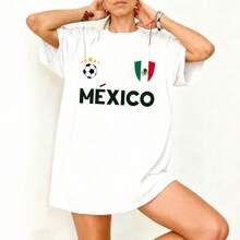 Camiseta Oversize Blanca Mexico Bandera Futbol Fútbol Mujer - Blanco - Ver 3