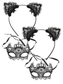 D EXCEED 2/3/4/5 pièces Ensemble de serre-tête à oreilles de chat en dentelle, masque pour les yeux et collier à clochette pour femmes - pour le cosplay d'anime, les fêtes d'Halloween - Multicolore - Voir 28