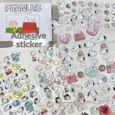 1 Stück Peanuts Comics Aufkleber 3D transparent Aufkleber für Konto/Handyhülle/Trinkbecher/Party Geschenk Dekoration (zufälliger Stil)