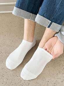 6/12 Pairs Men's Black & White Solid Color Mesh Breathable Invisible Casual Socks, Suitable For All Seasons - Black and White - View 3